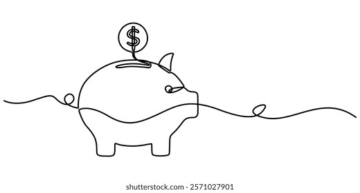 Piggy Bank line art drawing, Piggy bank, savings, pig, bank color, colored one line art. Continuous line drawing of bank, money, finance, financial, payment, data, savings, economic, wealth, pro. 