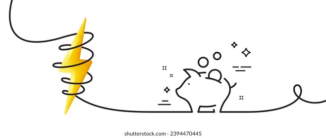 Piggy bank line icon. Continuous one line with curl. Coins money sign. Business savings symbol. Piggy bank single outline ribbon. Loop curve with energy. Vector