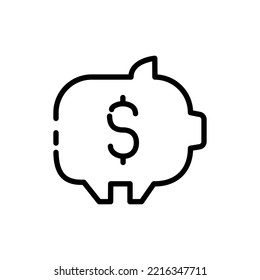 Piggy Bank Line Icon. Credit Card, Debit, Terminal, Check, Atm, Receipt, Power Of Attorney, Contract, Notary, Bureaucracy. Money Concept. Vector Black Line Icon On A White Background