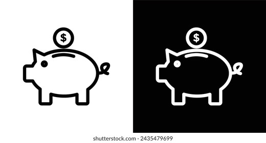 Piggy Bank Line Icon on White Background for web.