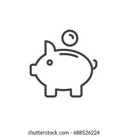 Piggy bank line icon, outline vector sign, linear style pictogram isolated on white. Savings symbol, logo illustration. Editable stroke. Pixel perfect vector graphics