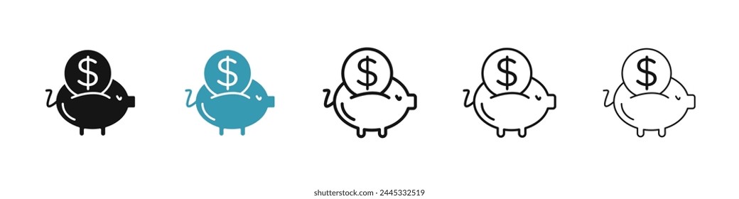 Piggy Bank Line Icon Set. Save Money Vector Icon. Retirement Fund Capital Icon for UI designs.