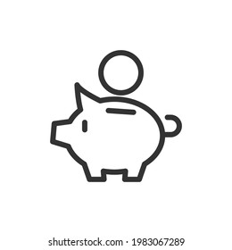 Piggy bank line icon, sign or symbol. Premium pictogram in trendy outline style. Piggy bank pixel perfect vector icon isolated on a white background. 