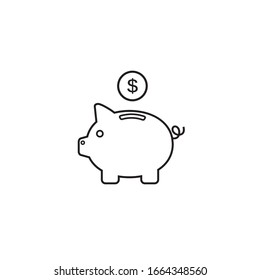 Piggy bank line icon vector with dollar coin and moneybox flat sign symbols logo illustration isolated on white background.Concepts for business banking,saving,accumulation money,budget and finance