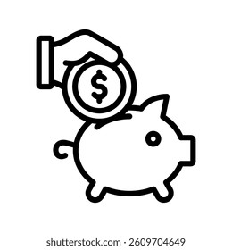 Piggy Bank Line Vector Illustration On White Background.