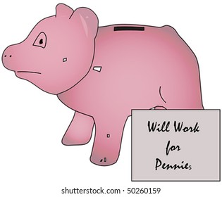Piggy bank looking for work