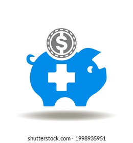 Piggy Bank With Medical Cross And Dollar Coin Vector Illustration. Medical Savings Account Icon. HSA Health Savings Account Symbol.