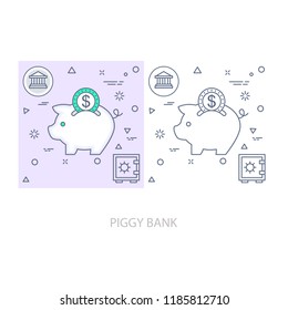 piggy bank Modern flat color line vector icon