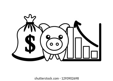 piggy bank money bag and chart business