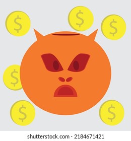 Piggy bank with Money creative business concept. Pig Head keeps gold coins. Keep and accumulate cash savings. Safe finance investment. Financial services. Vector illustration
