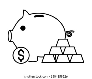 piggy bank money gold bars stock market