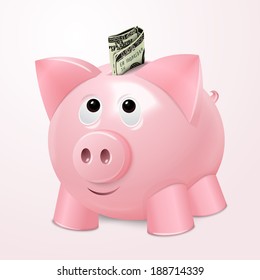 Piggy bank money safe box with cash dollar bill concept vector illustration