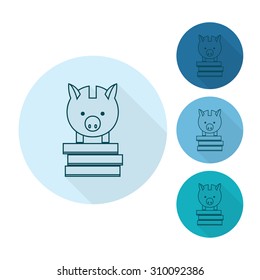 Piggy Bank Moneybox with Coins. Business and Finance, Single Flat Icon. Simple and Minimalistic Style. Vector