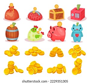 Piggy Bank and Moneybox with Hole for Putting Coins for Saving Money Big Vector Set