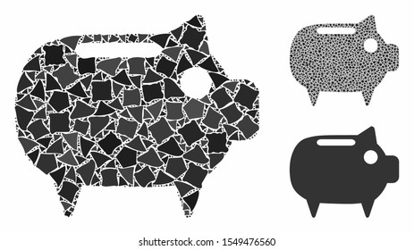 Piggy bank mosaic of tuberous parts in different sizes and shades, based on piggy bank icon. Vector tuberous elements are united into mosaic. Piggy bank icons collage with dotted pattern.