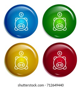 Piggy bank multi color gradient glossy badge icon set. Realistic shiny badge icon or logo mockup