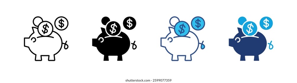 Piggy Bank Multi Style Icon Set Vector
