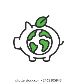 Hucha, iconos de vectores de conservación de la naturaleza, verde. Cerdito, banco, naturaleza, conservacion, icono, economia, ecologia, medio ambiente, ecológico, verde, ecologia, financiero, icono del Vector.	