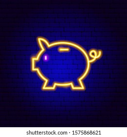 Piggy Bank Neon Sign. Vector Illustration of Business Promotion.