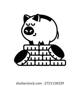Piggy Bank na pilha de moedas ícone estilo sólido branco isolado fundo