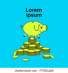 Piggy Bank On Stack On Coins Money Savings Security Concept Vector Illustration