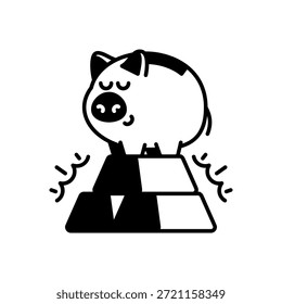 Piggy Bank na pilha de ouro ícone sólido estilo branco isolado fundo