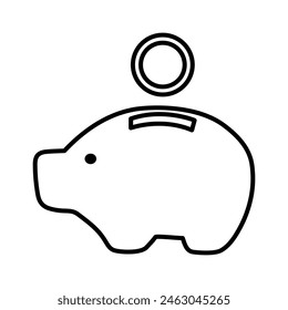 Piggy bank. Outline isolated icon. Graphic design. Hand drawn design. Vector illustration on white background.