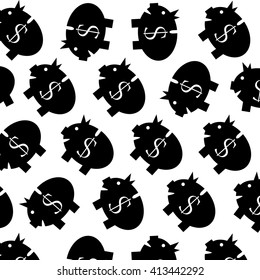 Piggy bank pattern black white. Money bank finance and piggy with cash pattern. Vector flat design illustration