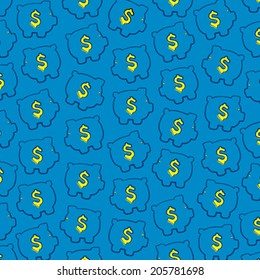 piggy bank pattern or texture in blue background vector