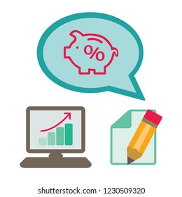 Piggy bank and percent icon.
