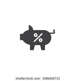 Piggy bank with percent sign vector icon. filled flat sign for mobile concept and web design. Savings simple solid icon. Symbol, logo illustration. Pixel perfect vector graphics