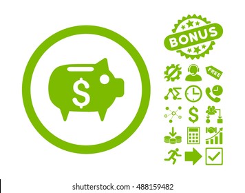 Piggy Bank pictograph with bonus clip art. Vector illustration style is flat iconic symbols, eco green color, white background.