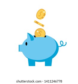 Piggy bank - pig with coins, isolated vector illustration in flat style, icon for investment, savings, bank, finance.