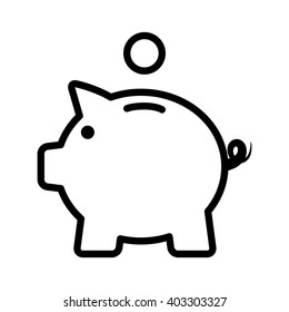 Piggy bank / piggybank with coin line art vector icon for apps and websites