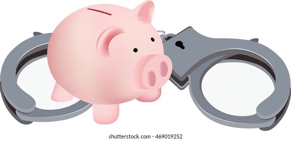piggy bank in piglet form with handcuffs