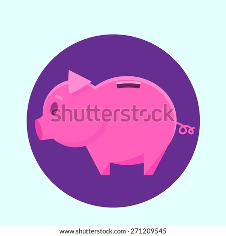 Piggy Bank Ping Circle Icon Flat Vector Illustration