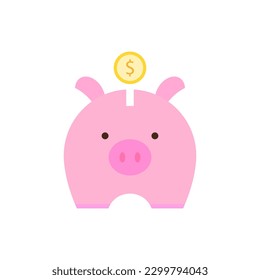 Piggy bank pink pig. Finance concept. Marketing time. Vector illustration.