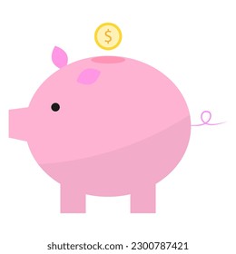 Piggy bank pink pig. Finance concept. Marketing time. Vector illustration.