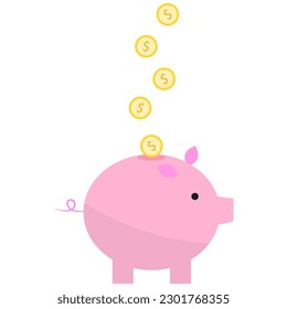 Piggy bank pink pig. Finance concept. Marketing time. Vector illustration.
