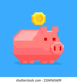 Piggy bank in pixel art style