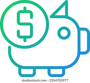 Piggy Bank Pixel perfekte Farbverlauf-Linear-Vektorsymbol. Geldeinsparungen. Unternehmensinvestitionen. Finanzmanagement. Dünnlinienfarbensymbol. Modernes Piktogramm. Vektor-einzelne Rahmenzeichnung
