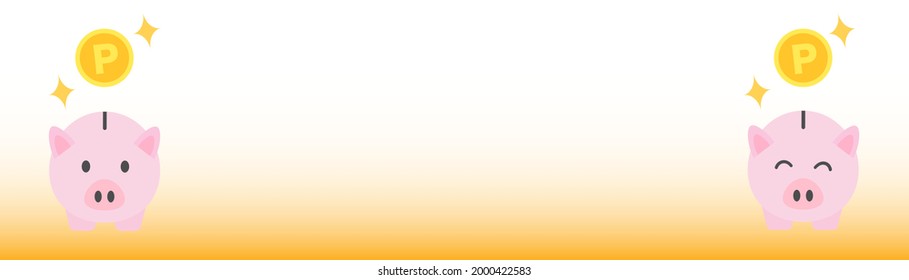 Piggy bank and point coins. Vector illustration. Large copy space.