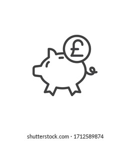 Piggy bank and Pound coin line icon. linear style sign for mobile concept and web design. Pound money savings outline vector icon. Symbol, logo illustration. Vector graphics