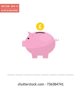 Piggy bank and pound flat icon isolated. Vector Illustration.