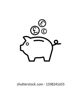 Piggy bank and pound sterling money coin icon vector.