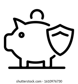 Piggy bank protect icon. Outline piggy bank protect vector icon for web design isolated on white background