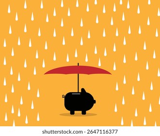 Piggy Bank Protected by Umbrella from the Rain. Business and managing finances, money protection and safety vector art