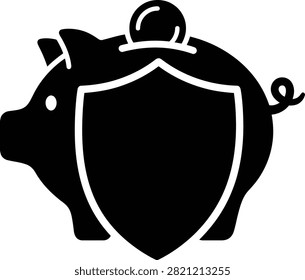 Piggy bank with protective shield icon security business
