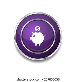 Piggy Bank Purple Vector Icon Button