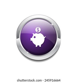 Piggy Bank Purple Vector Icon Button